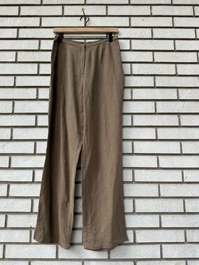 Clay Get Comfortable Brown Silk Linen Wide Leg Pull On Pants M Elastic Waist
